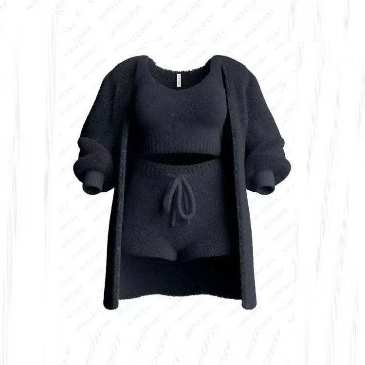 Knitted Plush Long Sleeve Three-piece Set Fashion Casual Suit