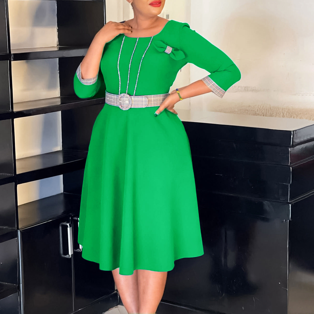 Women's Fashion Elegant Round Neck Stitching African Dresses