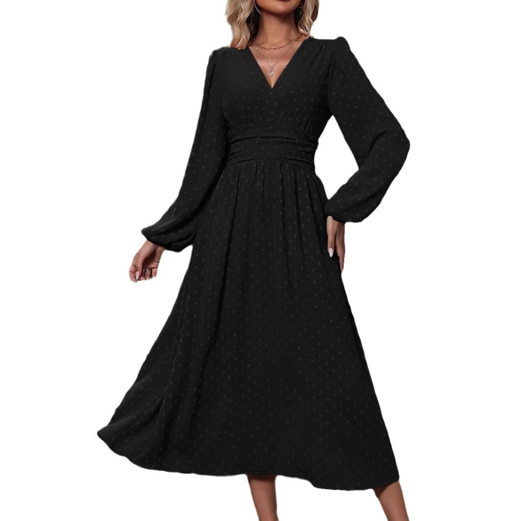 Women's Diagonal Collar Lantern Sleeve Elegant Slimming Dress