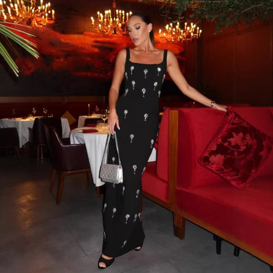 Women's Square Collar Diamond Bandage One-piece Dress Dresses