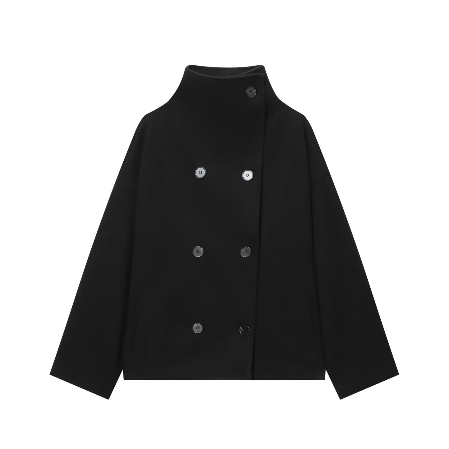 Women's Fashion Simple Solid Color Turtleneck Breasted Coats