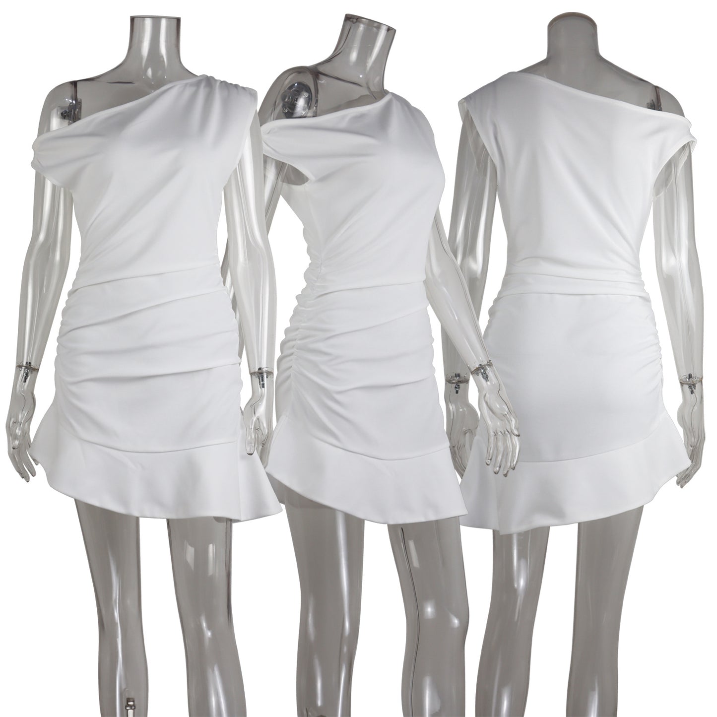 Layered Pleated Waist Tight Irregular Ruffled Dress