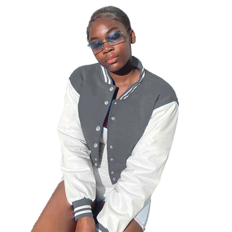 Women's Long-sleeved Solid Color Buttons Baseball Stitching Jackets