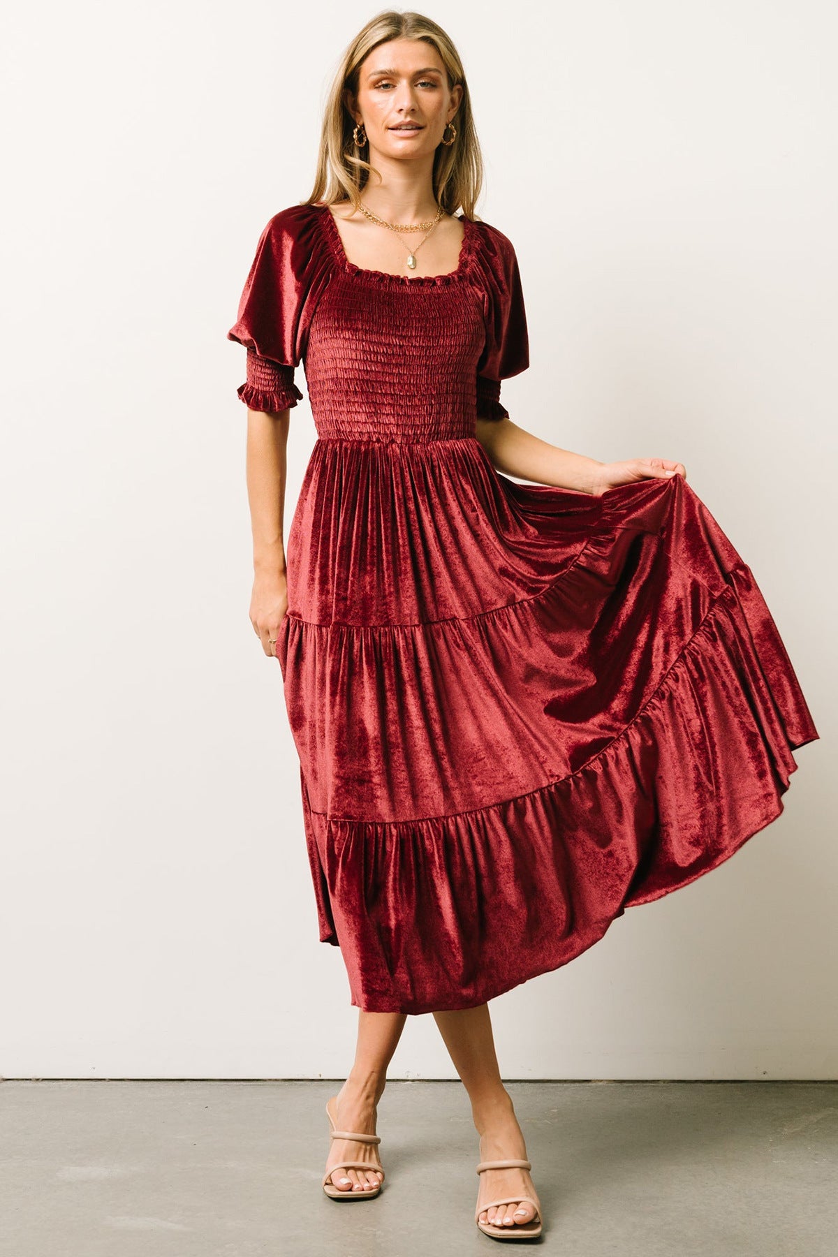 Gold Veet Square Collar Ruffled High Waist Dresses