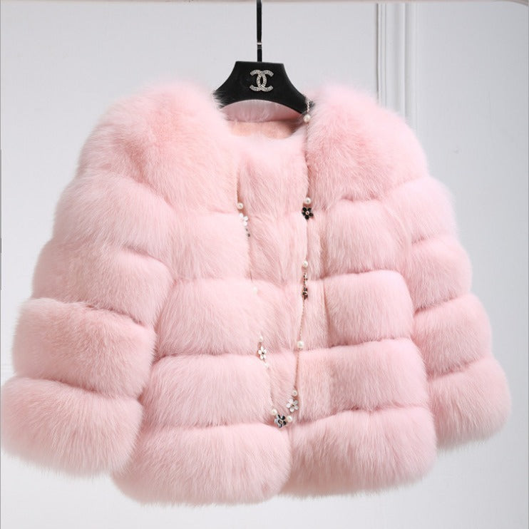Women's Faux Fox Fur Slim Fit Stitching Coats