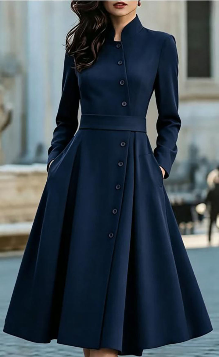 Women's Solid Color Buttons Long Sleeve Exquisite With Dress
