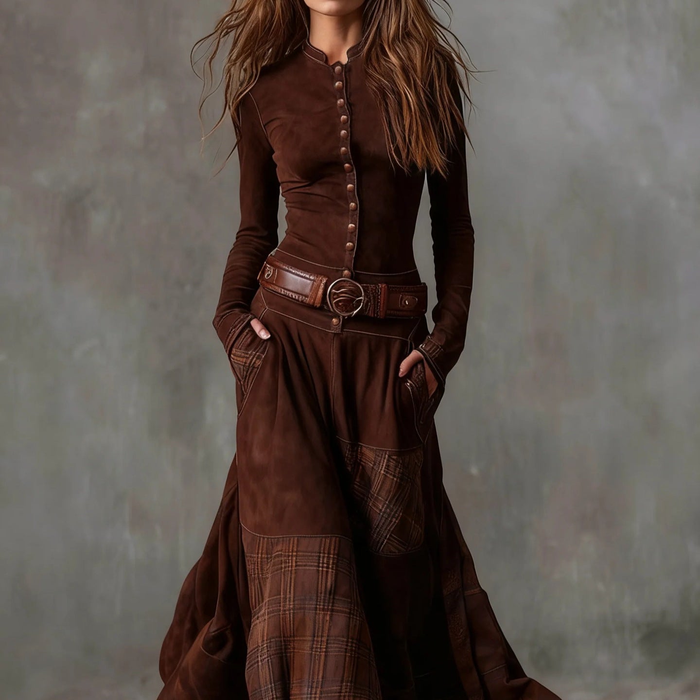 Women's Retro Patchwork Patch Wide Leg Loose Dresses