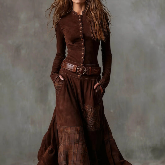 Women's Retro Patchwork Patch Wide Leg Loose Dresses