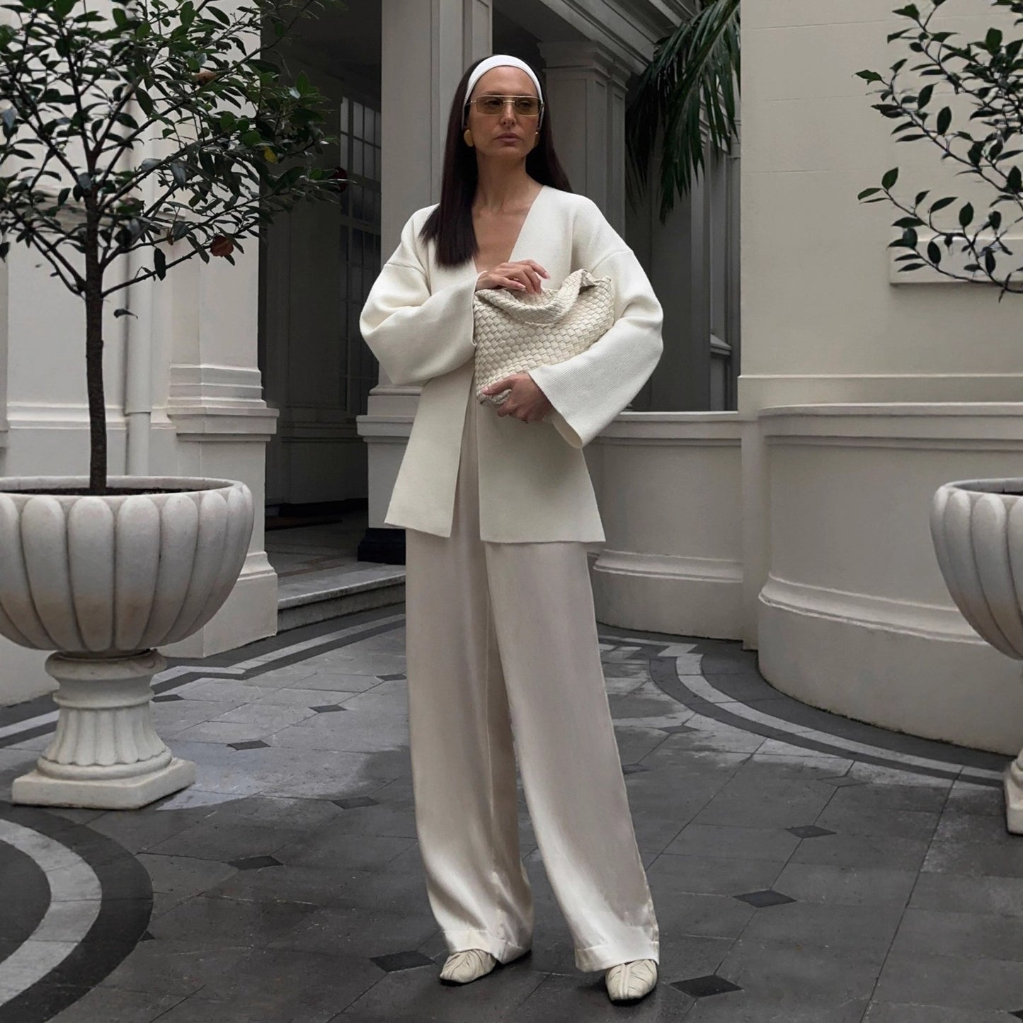 Sleeve Pullover White One Button Strap Sweaters