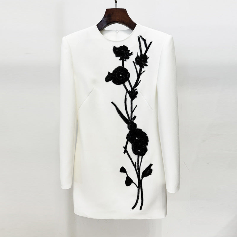 Autumn Fashion Three-dimensional Flower Bead Long Dress