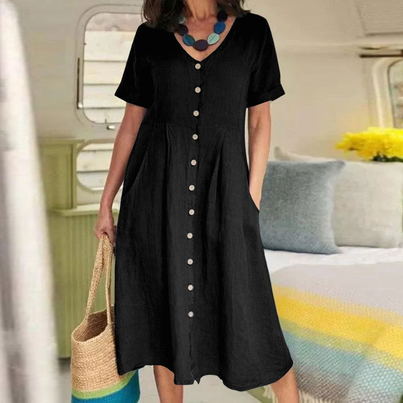 Solid Color Loose High Waist Cotton Dresses