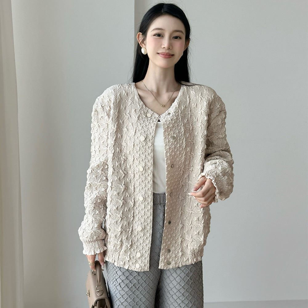 Pleated Baseball High Sense Counter Basic Style Coats