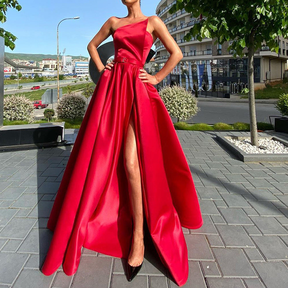 Women's Shoulder Tube Sexy Split Expansion Dress