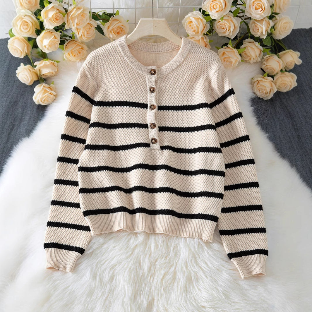 Women's Striped Pullover Fashion With Buttons Sweaters