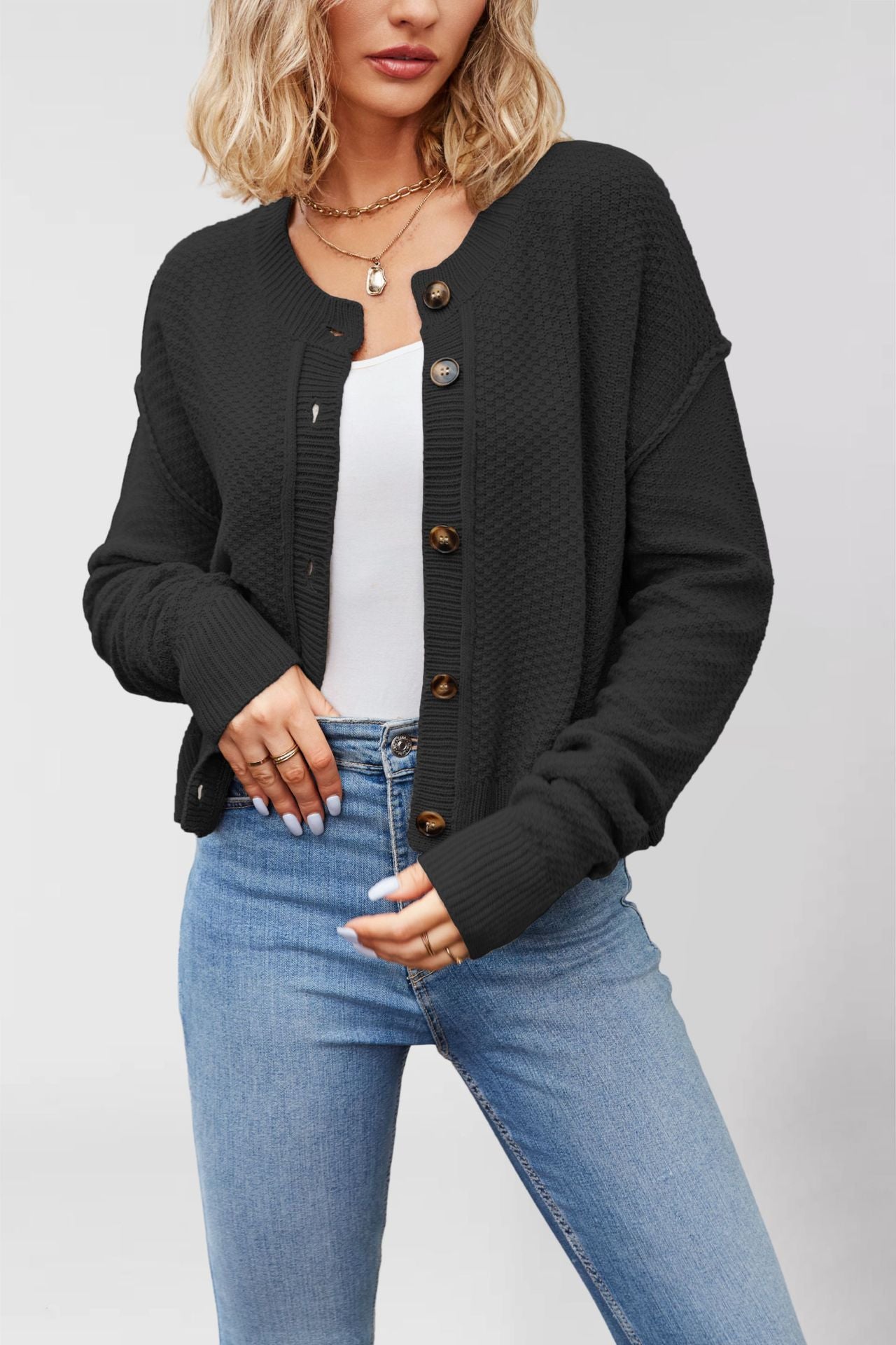 Women's Classic Knitted Single-row Button Commuter Sweaters
