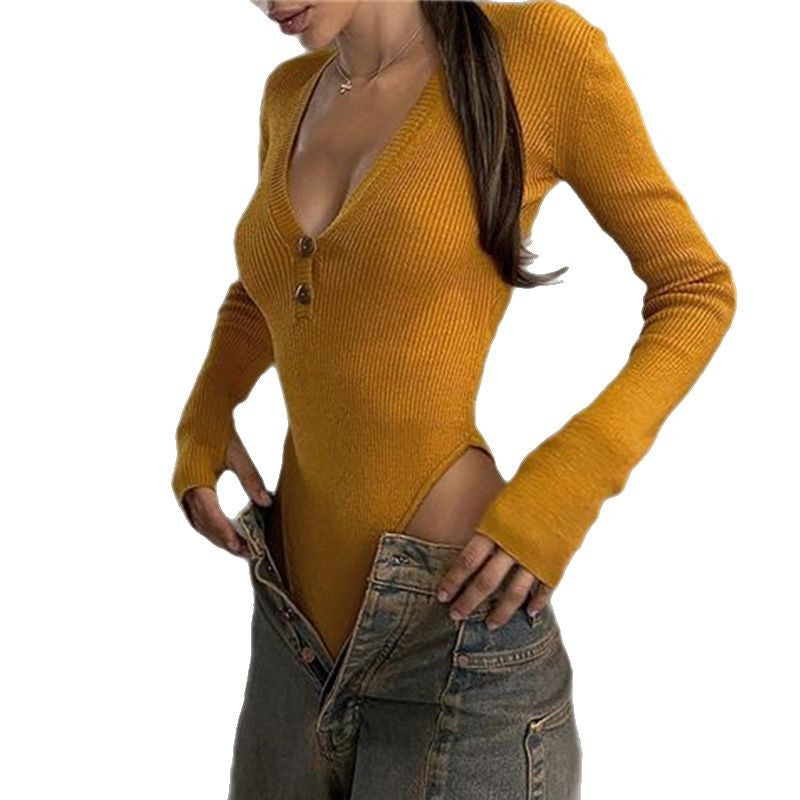 Casual Style Tight Bottoming Solid Color Blouses