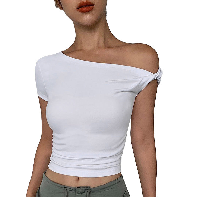 Women's Summer Solid Color Navel Asymmetric Sexy Blouses