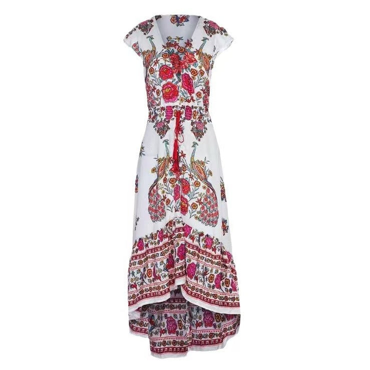 Bohemian Peacock Positioning Print Retro Design Dress