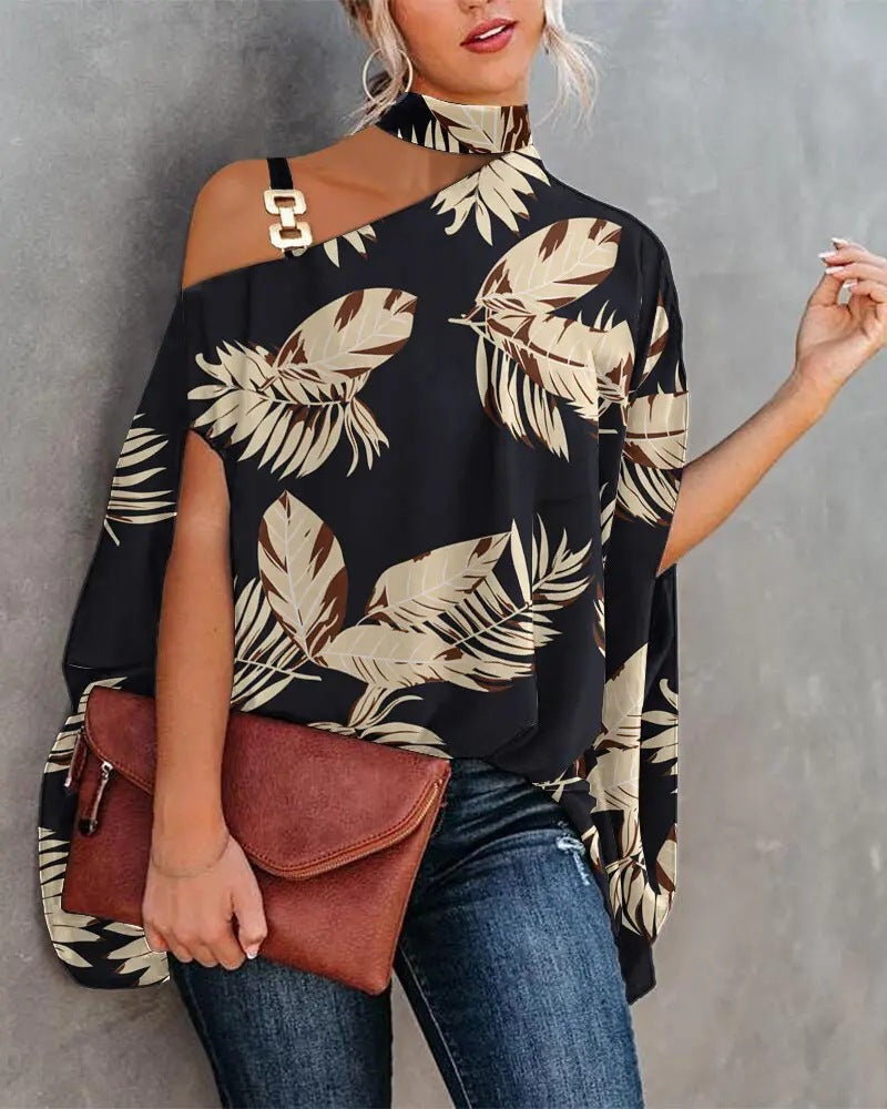 Women's Loose Wear Printed Halter Temperament Elegant Blouses