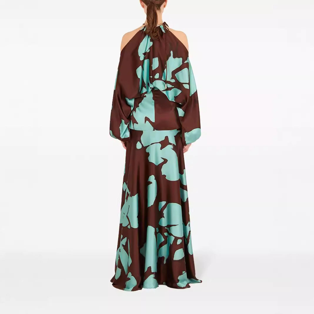 Women's Vacation Style Temperament Printed Raglan Sleeve Dresses