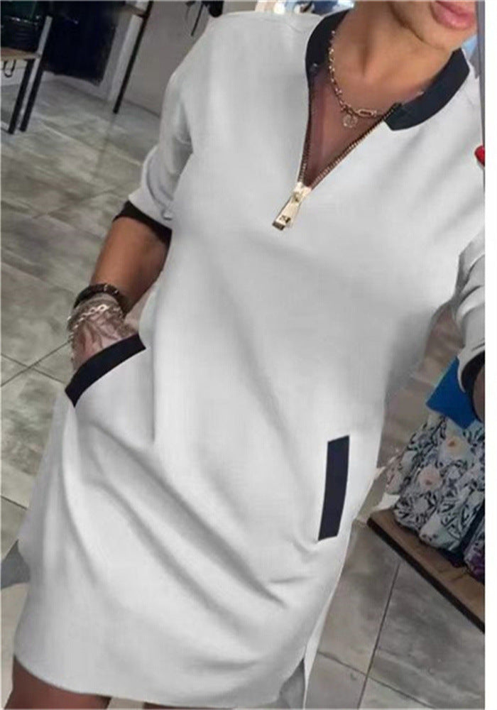 Stylish Women's Zipper Sleeve Temperament Leisure Dress