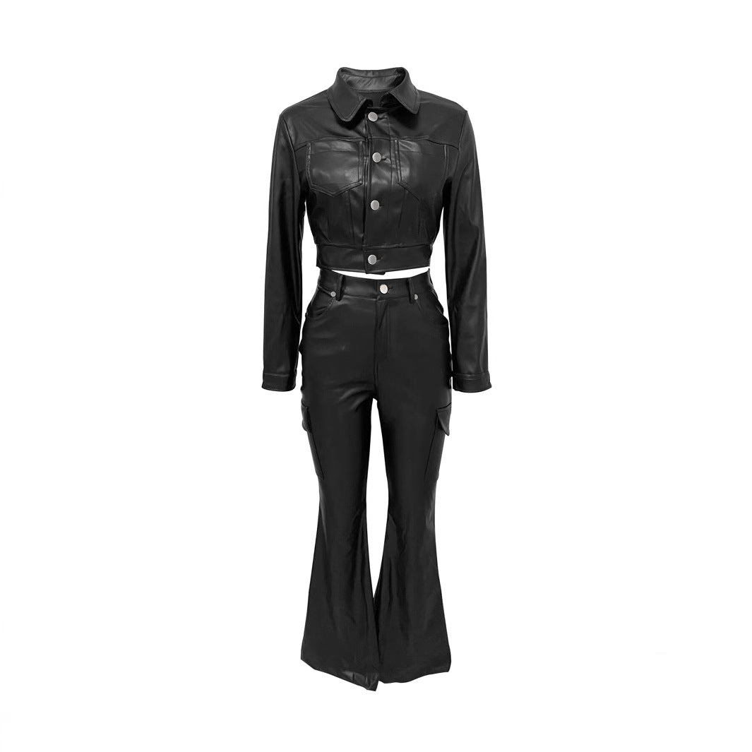 Women's Unique Glamorous Leather Sports Trousers Suits