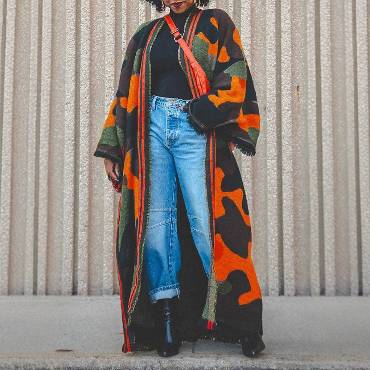 Women's Scarf Army Green Camouflage Red Striped Coats