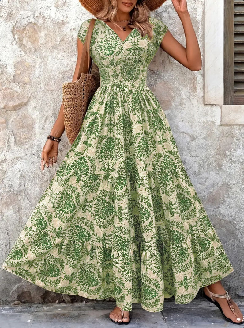 Women's Retro Printed Fashion Elegant Sleeve Long Dress