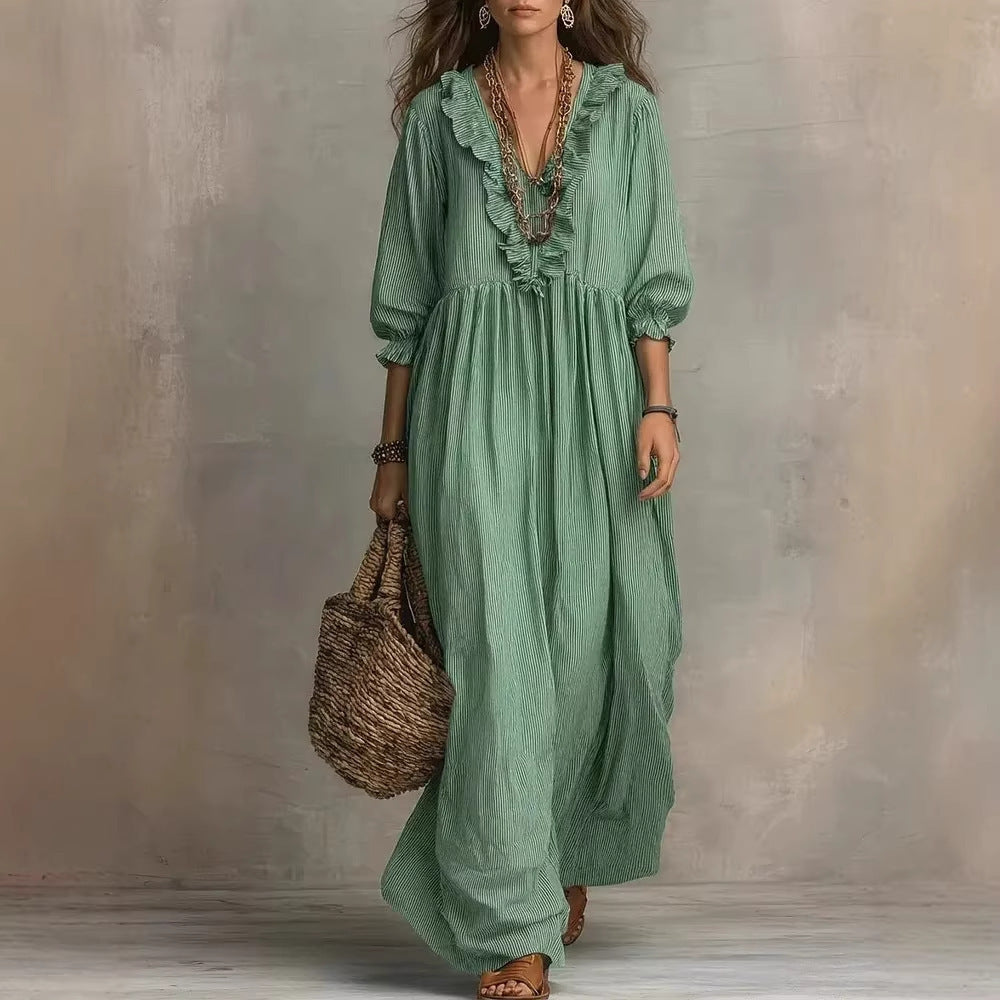 Striped Ruffled Loose High Waist Fashion Dress
