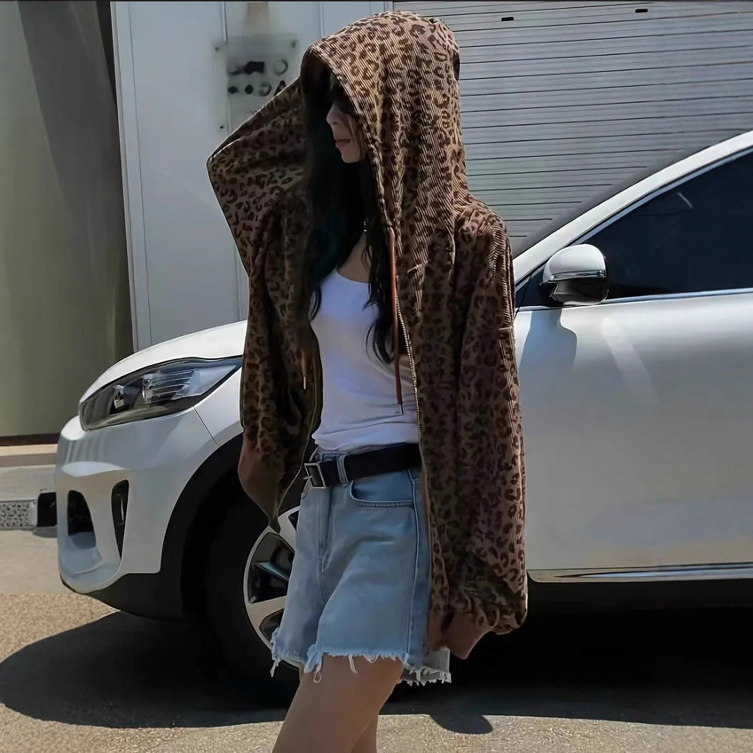 Women's Street Vintage Leopard Print Hooded Niche Sweaters