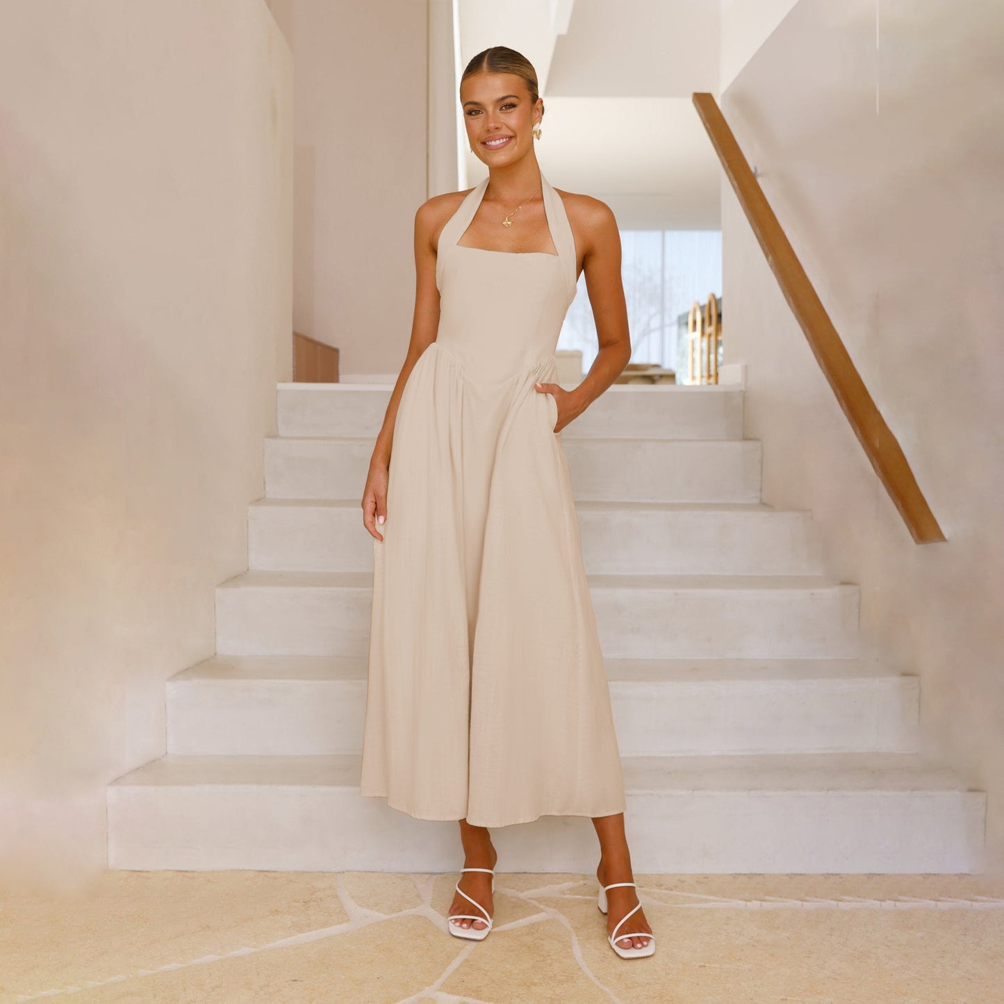 Women's Summer With Pocket Temperament Wide Camisole Dresses