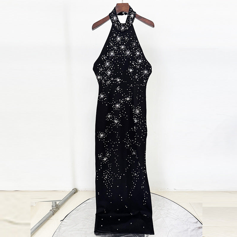 Fashion Three-dimensional Beads Rhinestones Stretch Halter Dresses