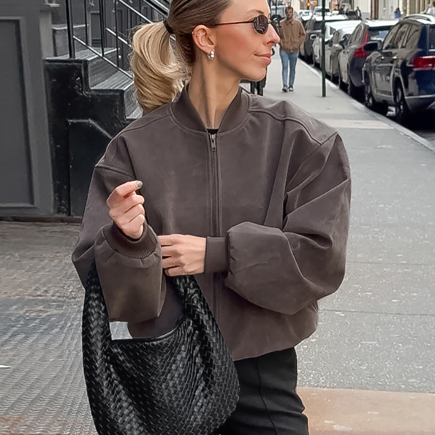 Suede Knitted Fashion Long Sleeve Baggy Coats