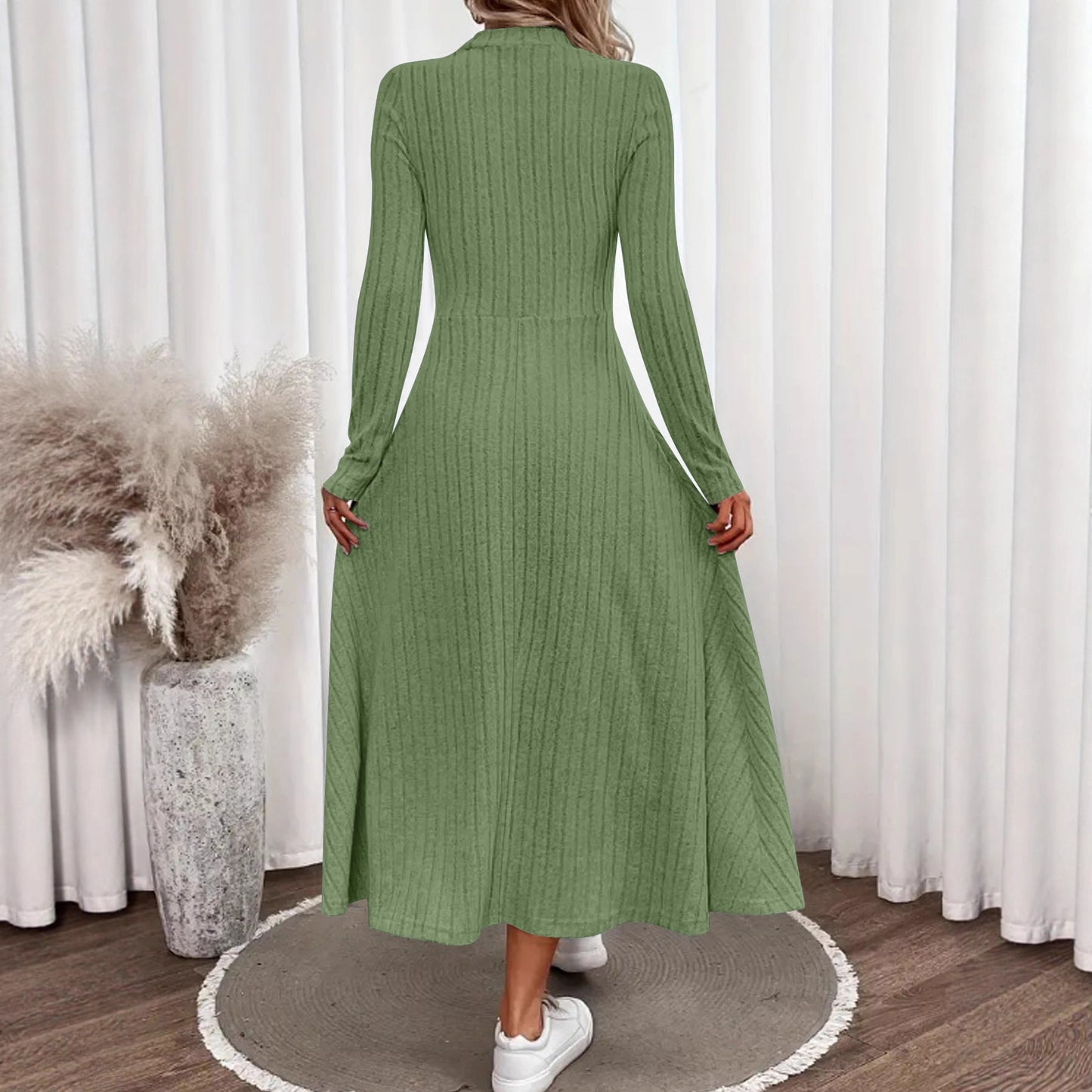 Women's Stripe Fashionable Elegant Solid Color Round Neck Dress