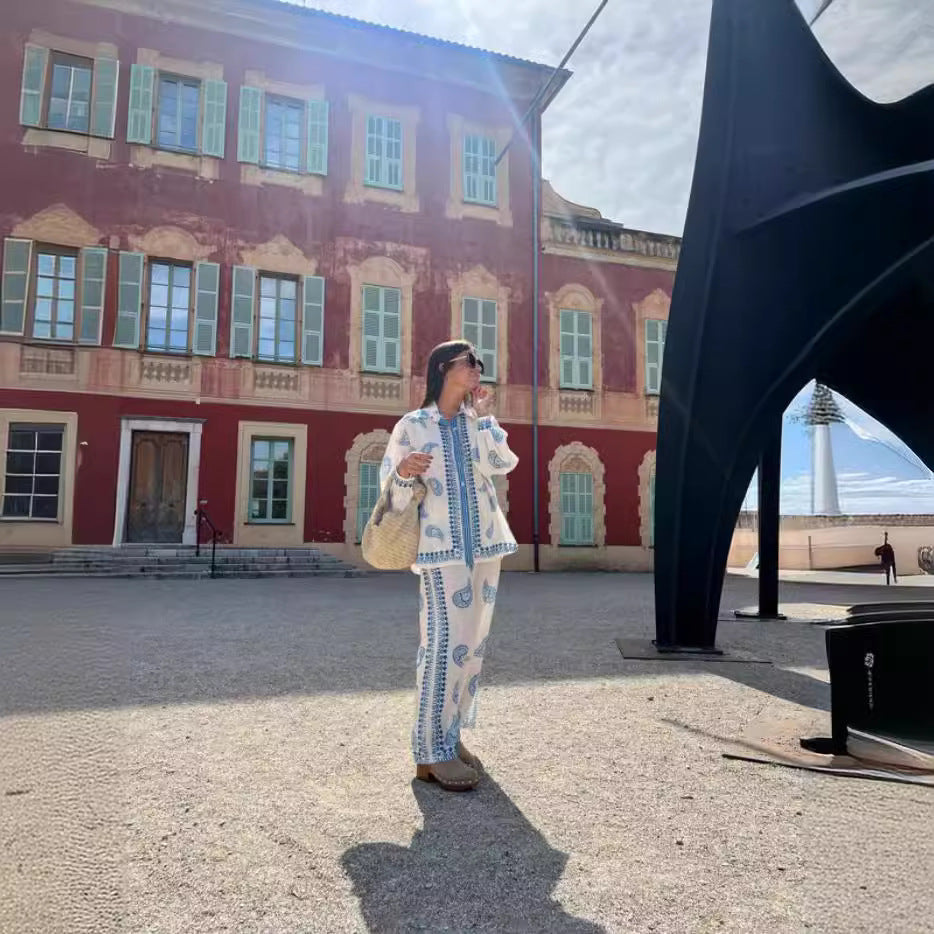New Creative Casual Fashion Linen Printed Fashion Casual Suit