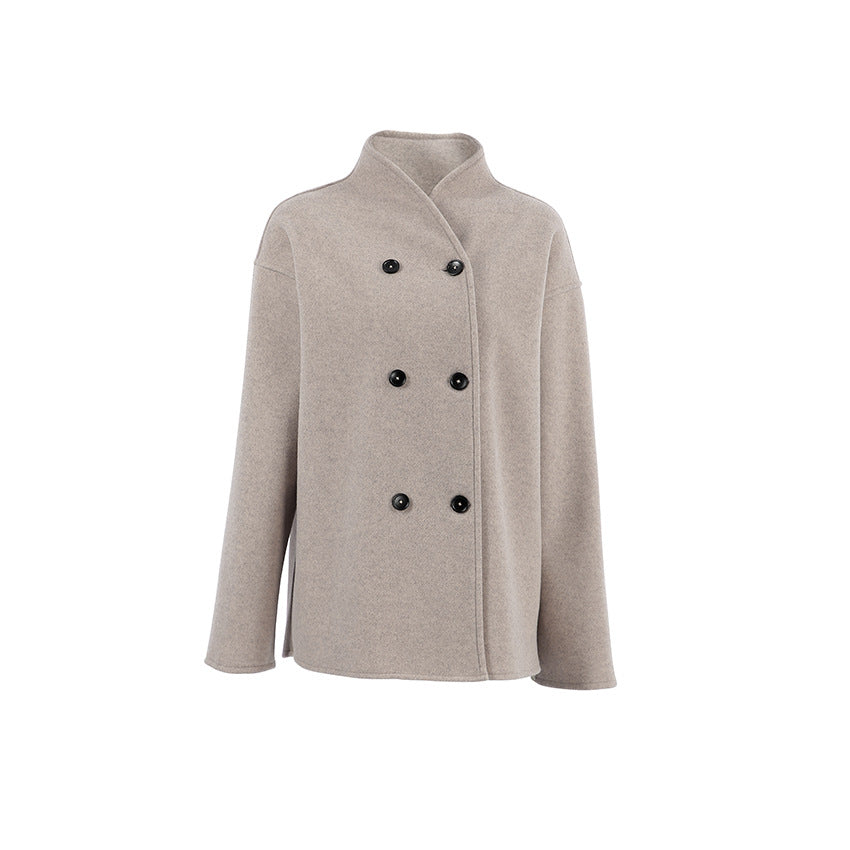 Women's Brown French Style Double Breasted Woolen Coats