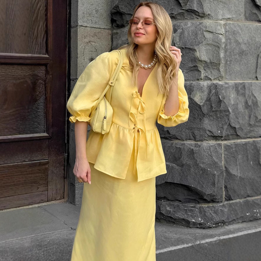 Women's Summer Fashion Casual Pleated Puff Sleeve Skirts