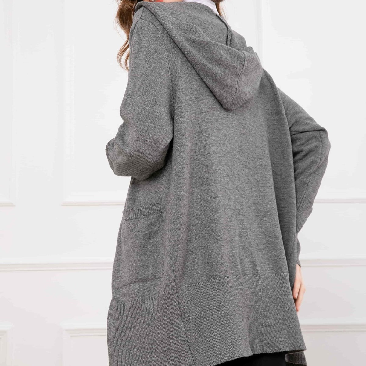 Women's V Loose Outer Wear Mid-length Outerwear Casual Simple Commute Hooded Sweater