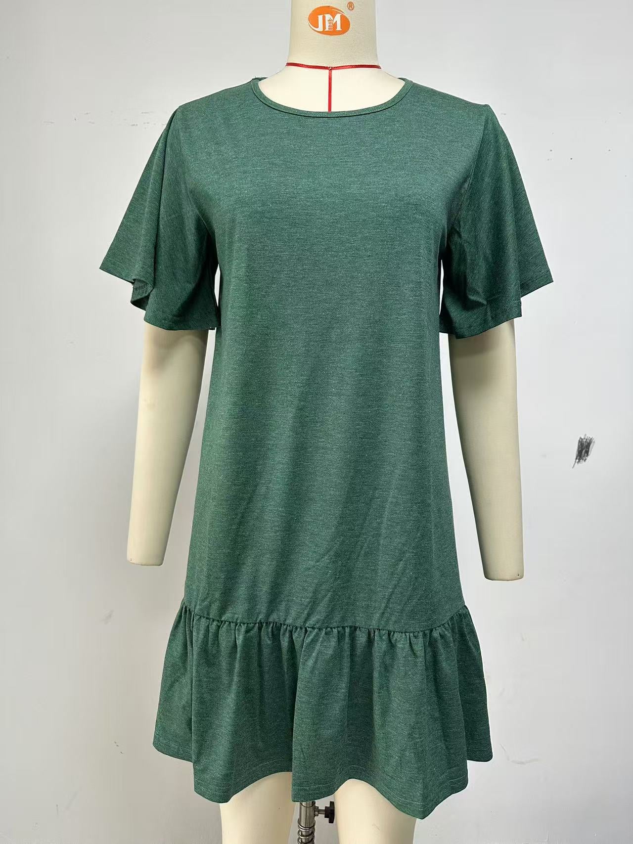 Cash Solid Color Round Neck Loose Sleeve Dress