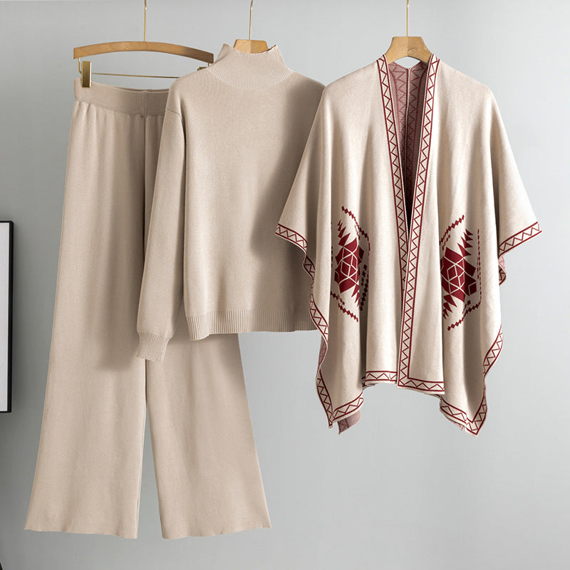 Women's Loose Idle Turtleneck Outer Wear Shawl Suits