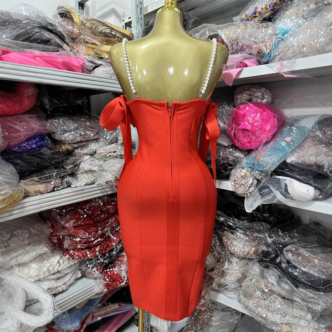 Bandage Dress Fashion Pearl Suspender Diamond Dresses