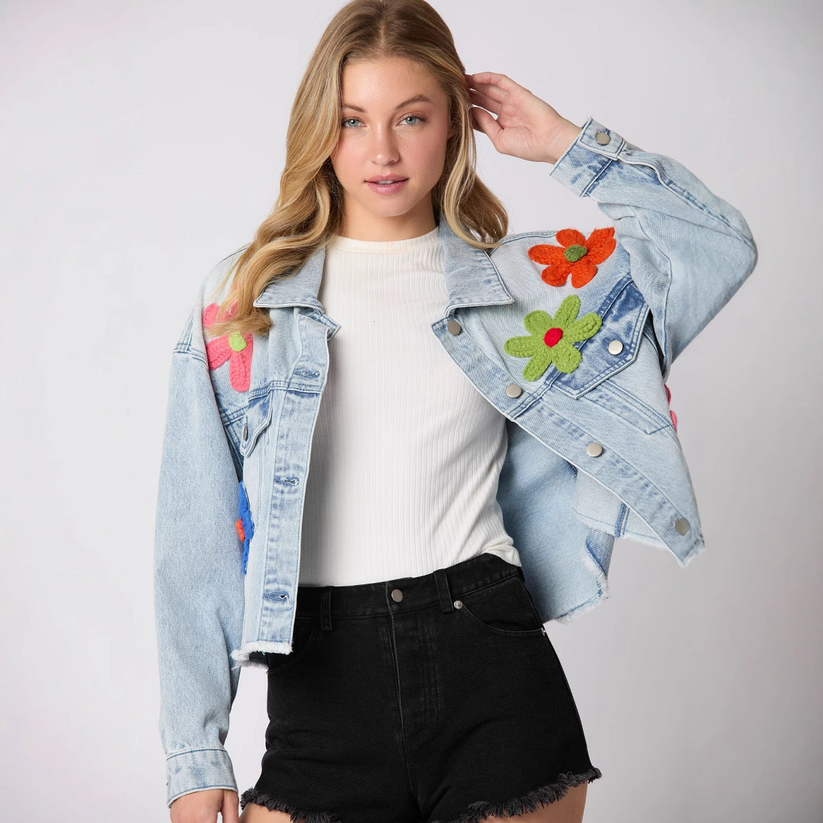 Women's Three-dimensional Decoration Denim Long-sleeved For Jackets