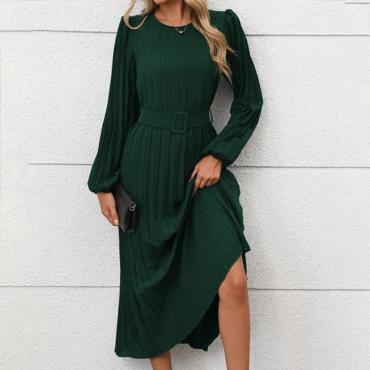 Workplace Elegant Retro Long Sleeve Solid Color Dresses