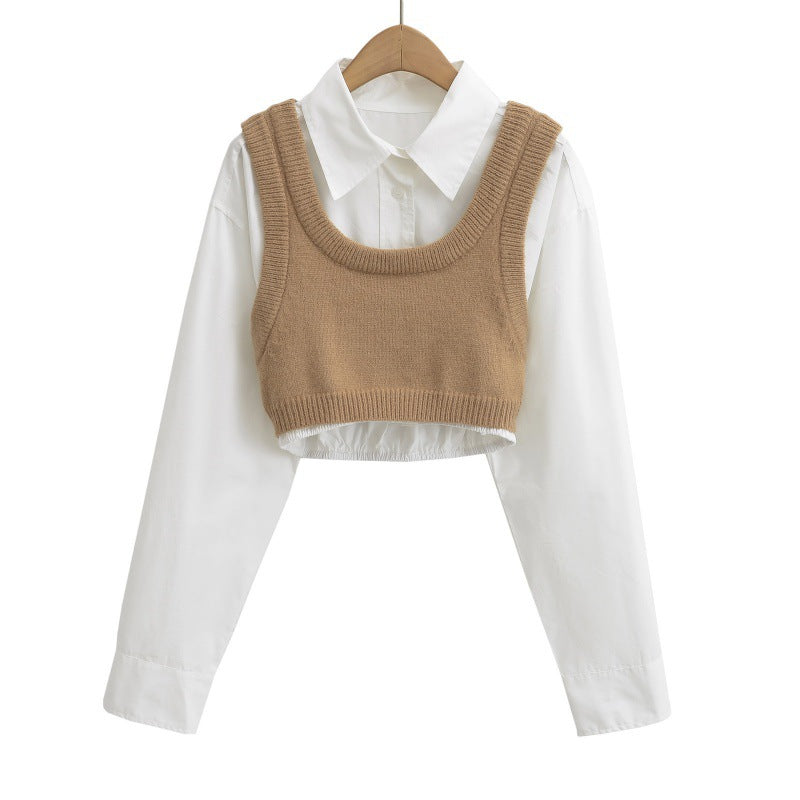 Desire Style Striped Shirt Two-piece Sleeveless Knitted Suits