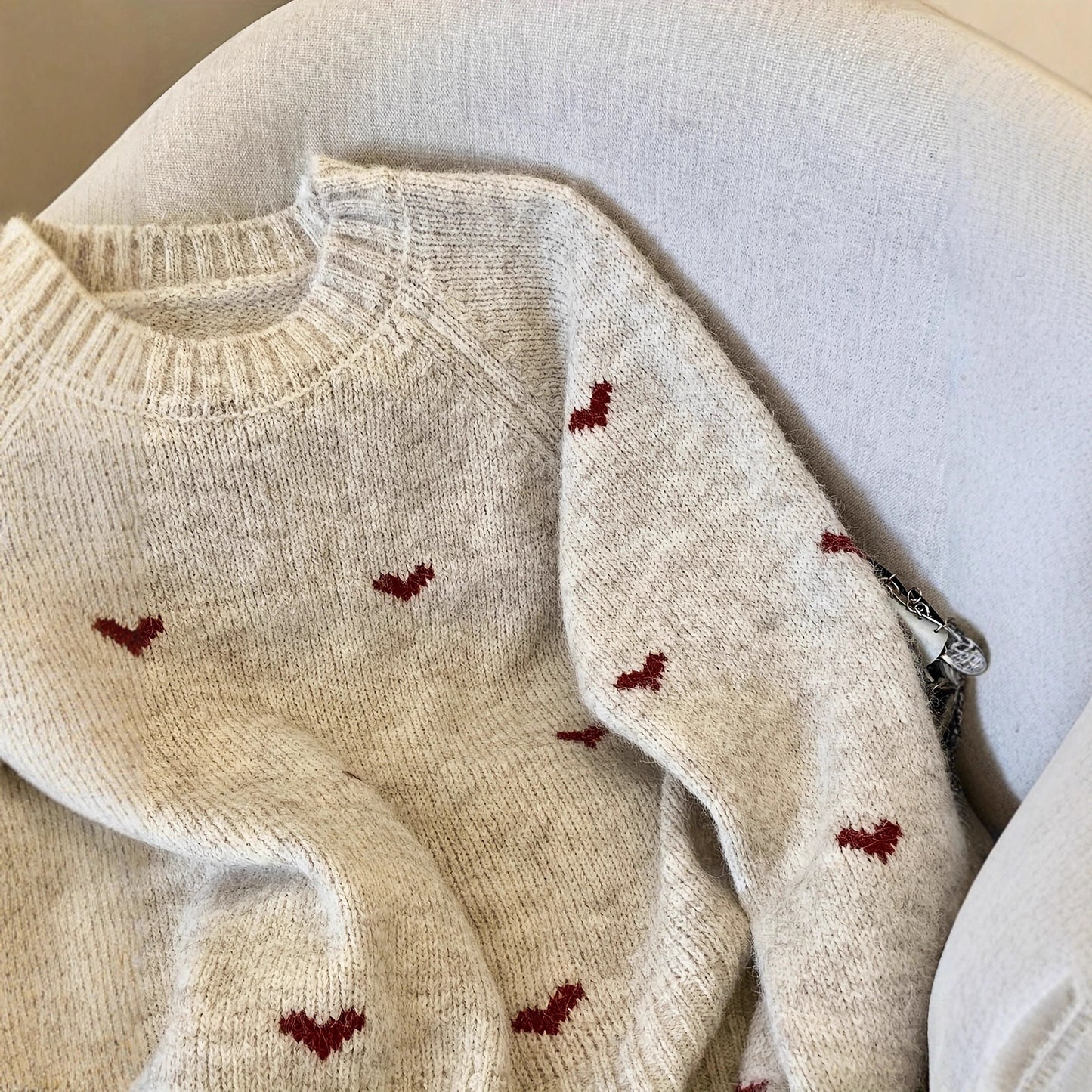 Heart Jacquard Warm Loose Round Neck Sweater