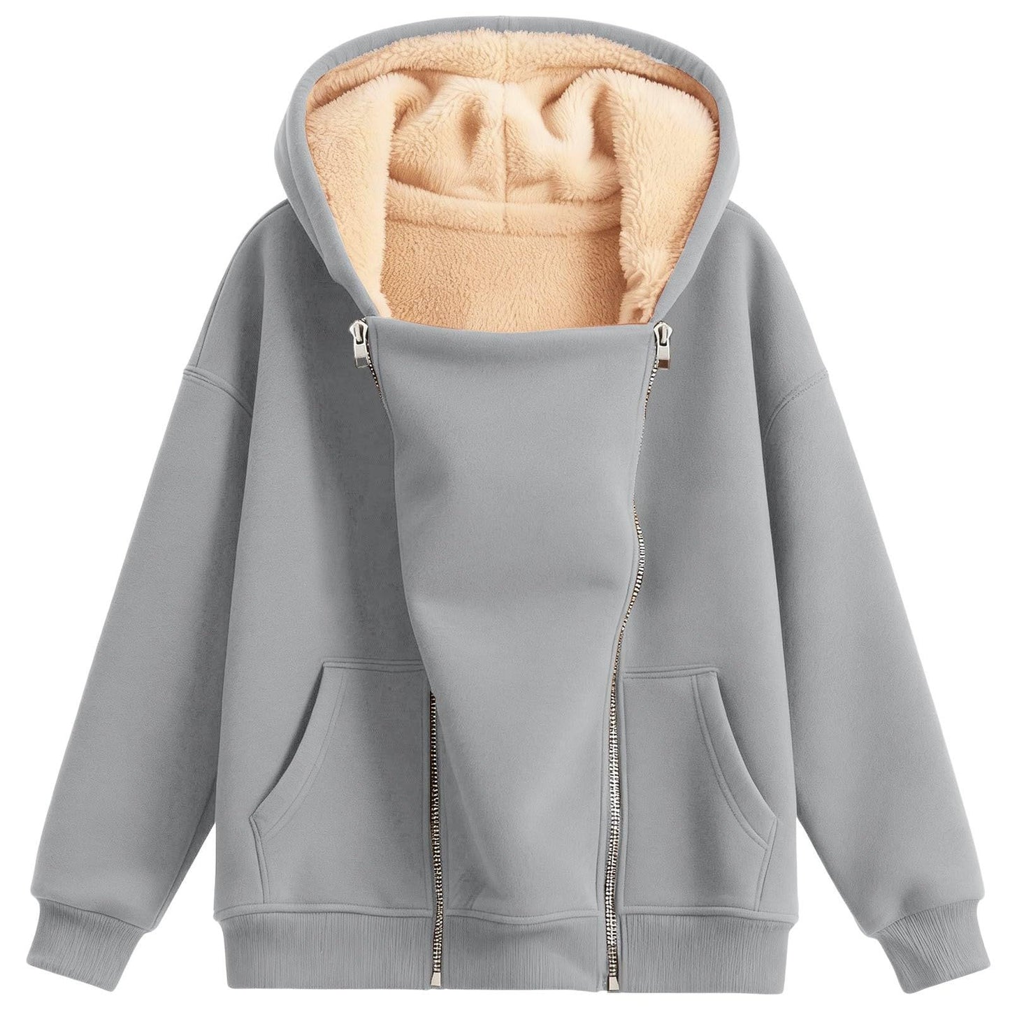 Women's Loose-fitting Hoodie Long Sleeve Zipper Pure Color Women's Sweater, Sweater