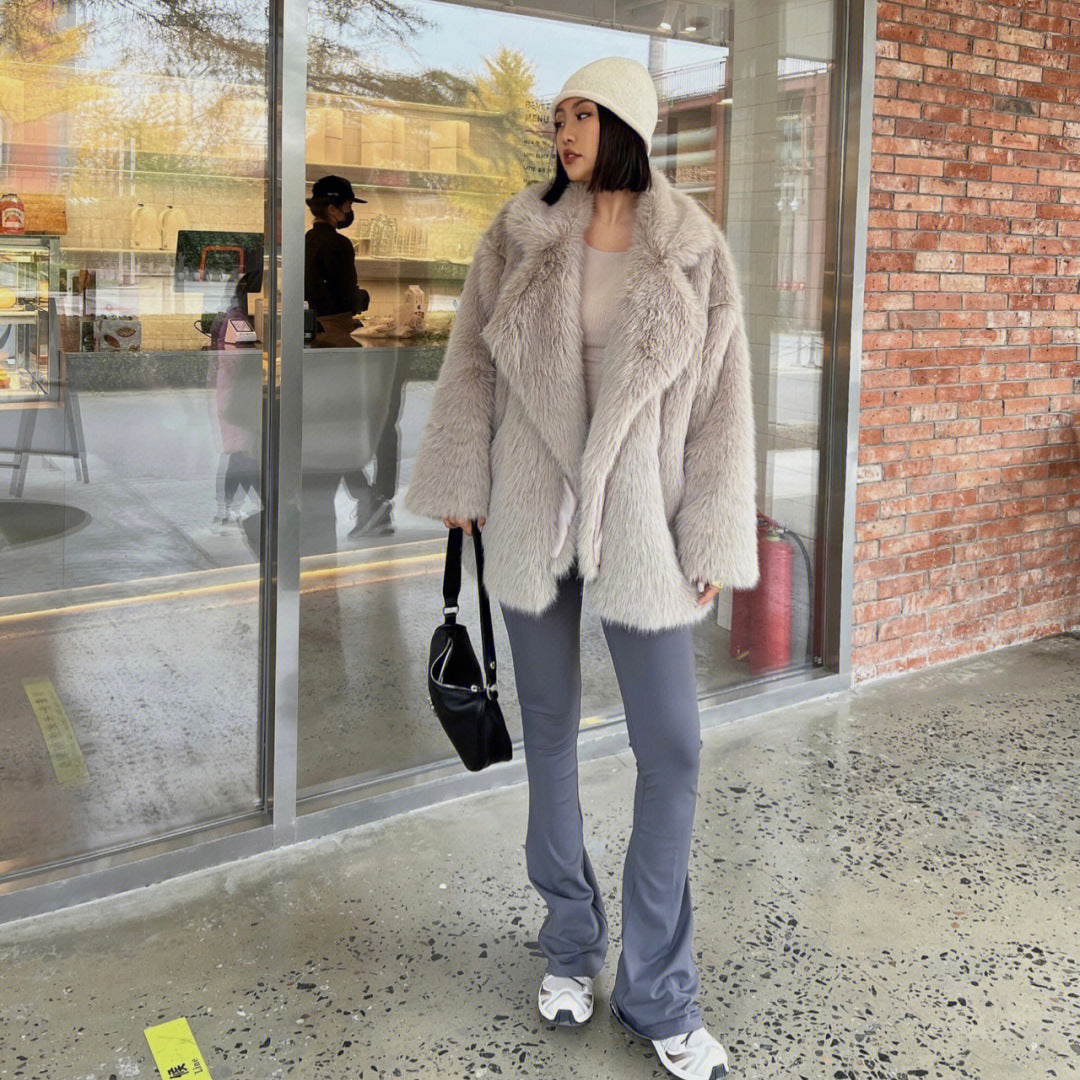 Faux Fox Fur Mid-length Collar Loose Coats