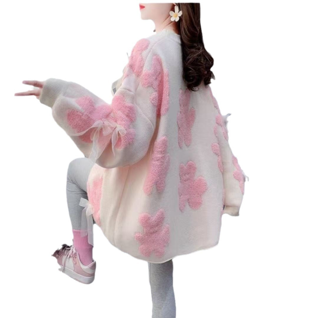 Women's Korean Style Mid-length Bear Loose Lazy Fashionable Round Sweaters
