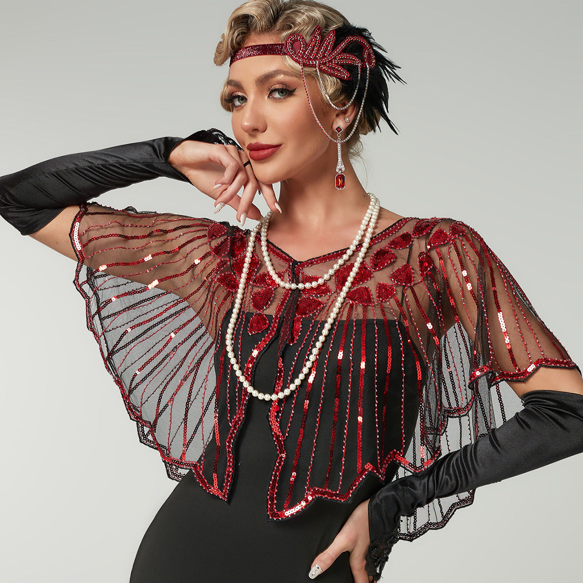 Women's Vintage Sequin Bead Shawl Dress Small Coats