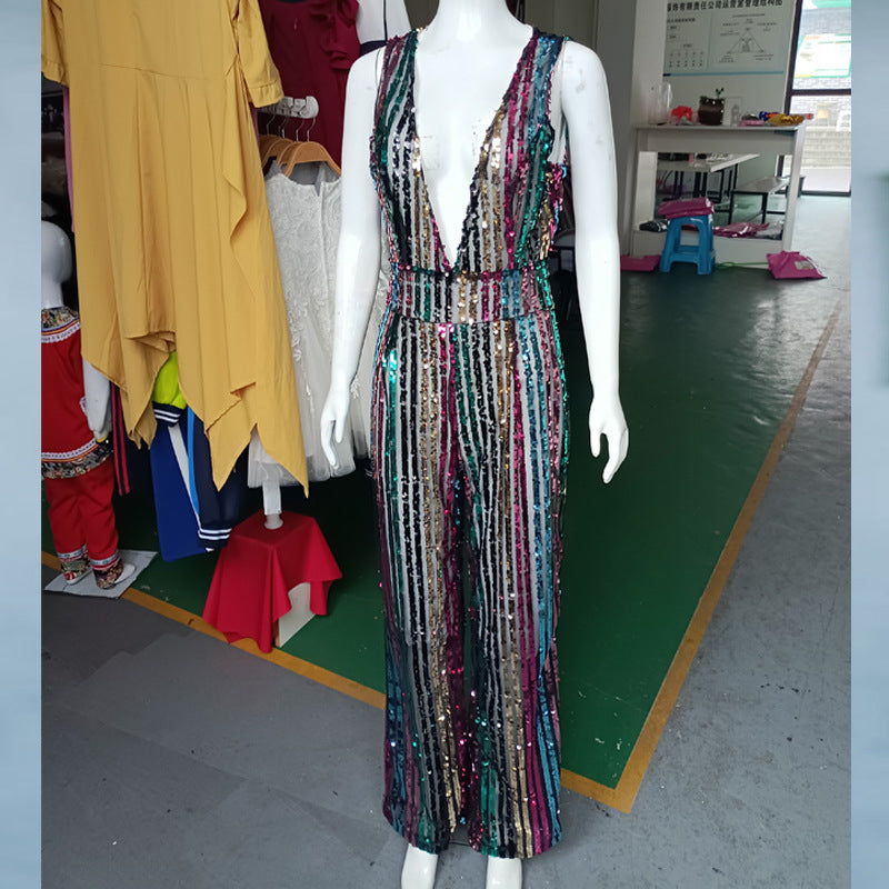 Women's Popular Sleeveless Sequined Summer Cool Jumpsuits